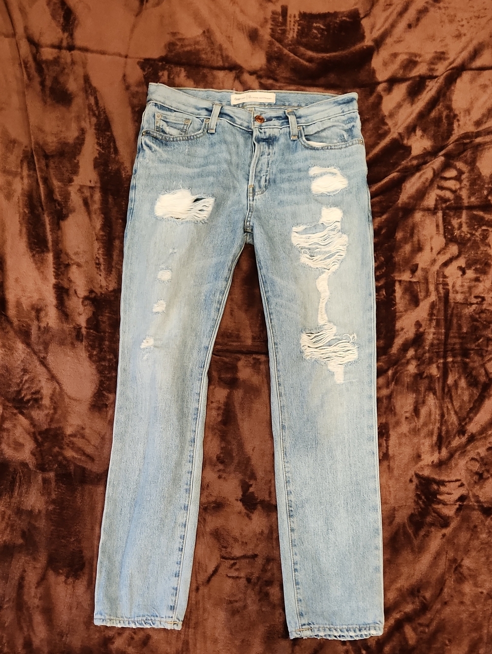 Gap 1969 Relaxed Boyfriend Jeans Size 24 Light Wash Distressed Ripped
